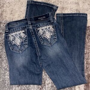 Grace in LA Kids Dark Blue Jeans with Silver Embroidery